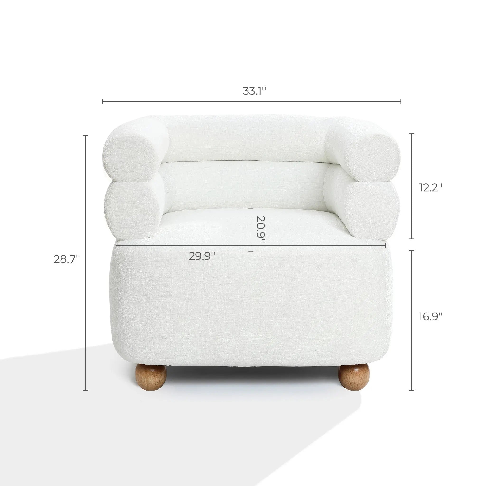 Tia ivory barrel accent chair with wood ball legs