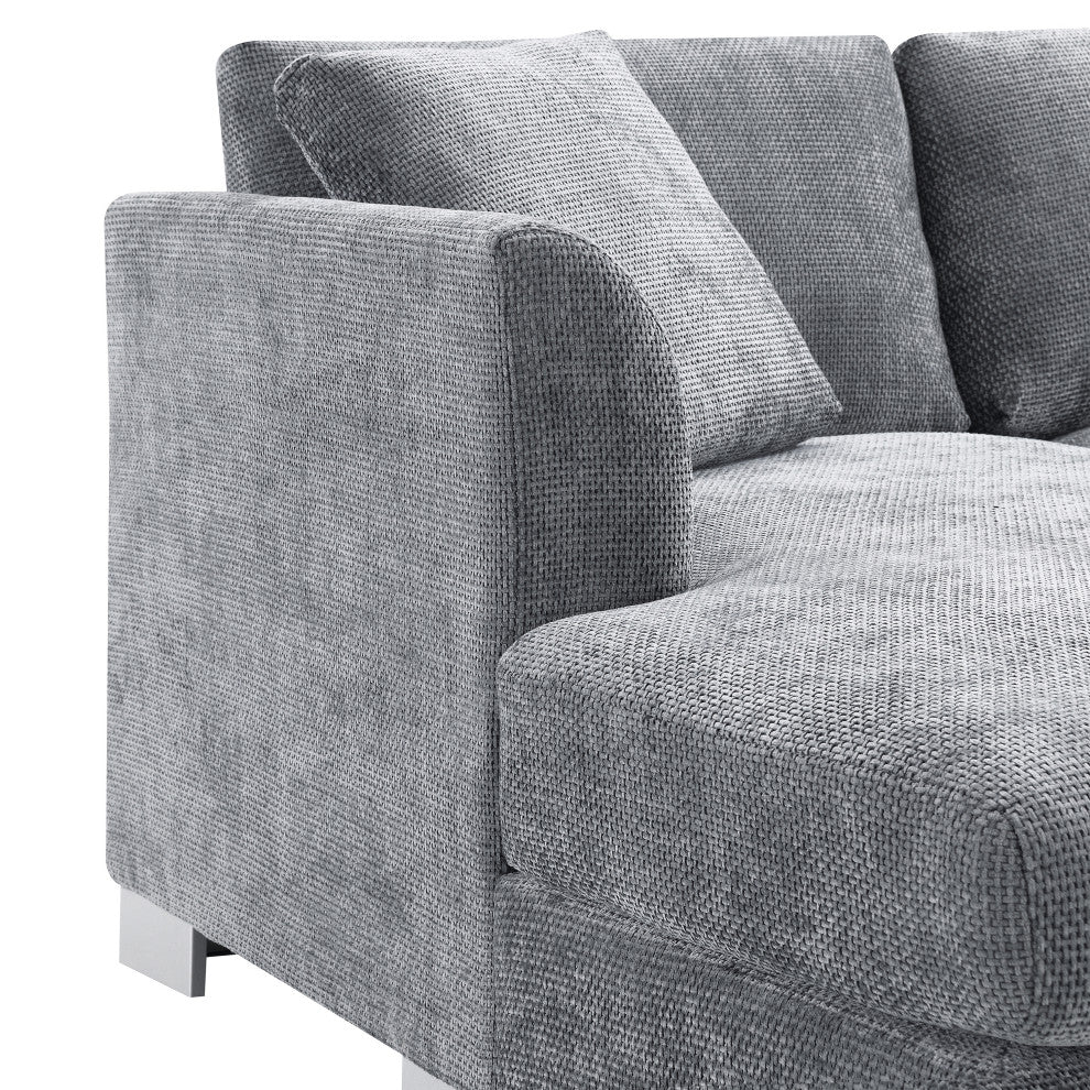 Alice Modern L-Shaped Cloud Chenille Sectional Chaise Sofa with 2 Pillows, Gray
