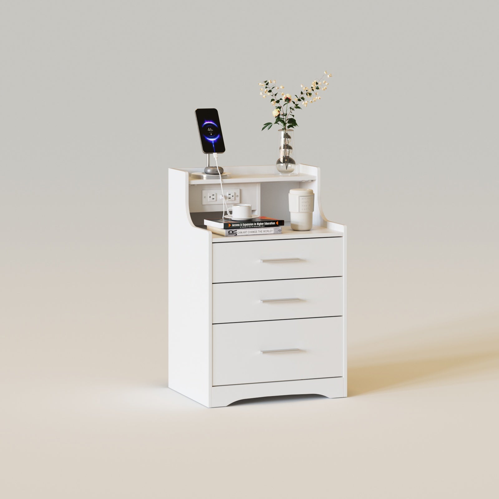 Nightstand Bed Side Table with Charging Station