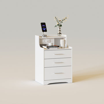 Nightstand Bed Side Table with Charging Station