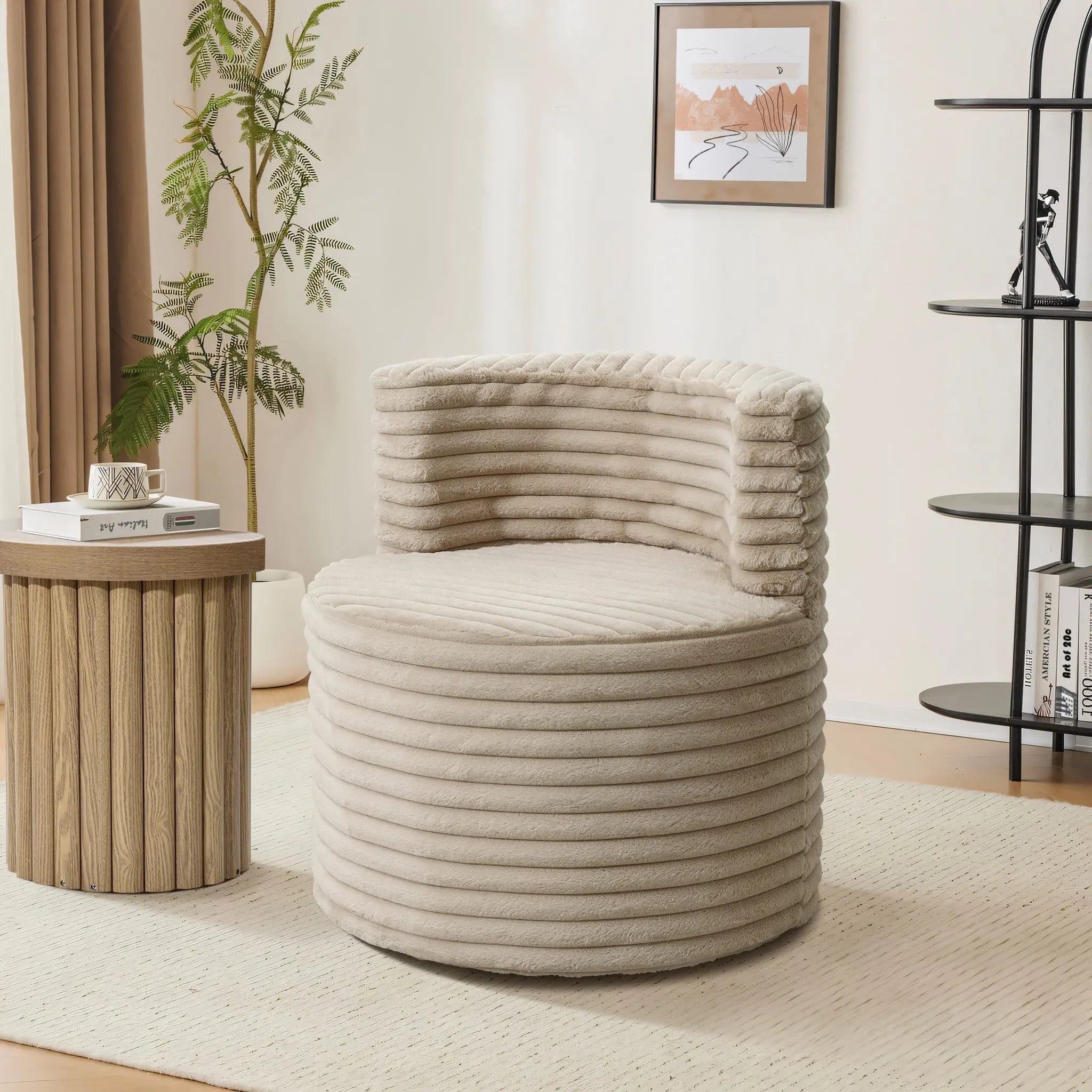 Brie camel swivel barrel accent chair