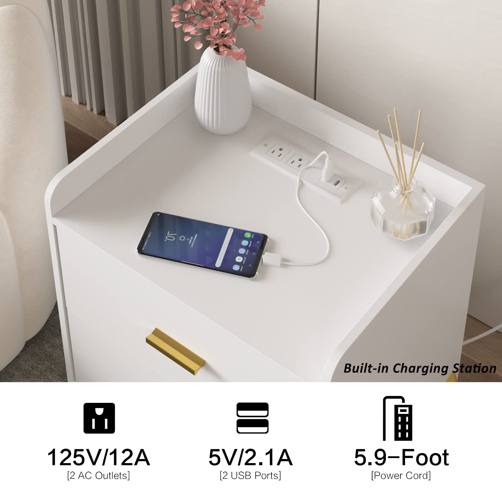 Modern End Table with Charging Station