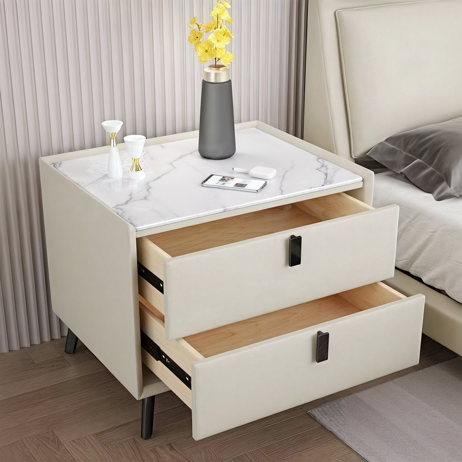 Slate Wood Bedside Table Modern Light Luxury Nightstand
