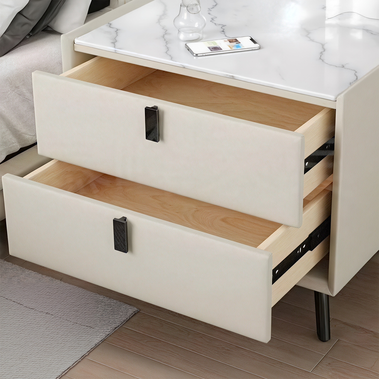 Slate Wood Bedside Table Modern Light Luxury Nightstand