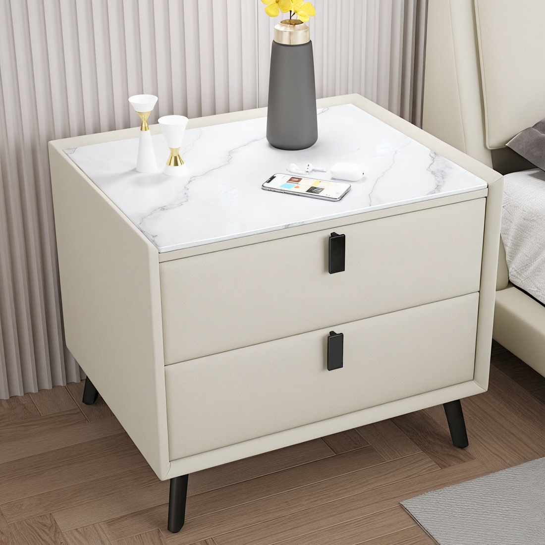 Slate Wood Bedside Table Modern Light Luxury Nightstand