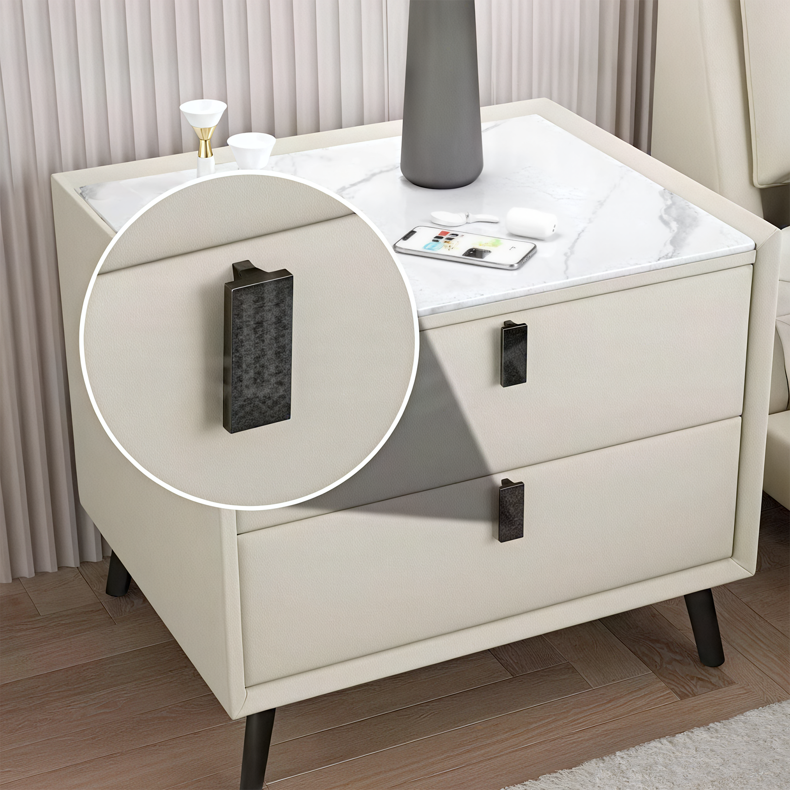 Slate Wood Bedside Table Modern Light Luxury Nightstand