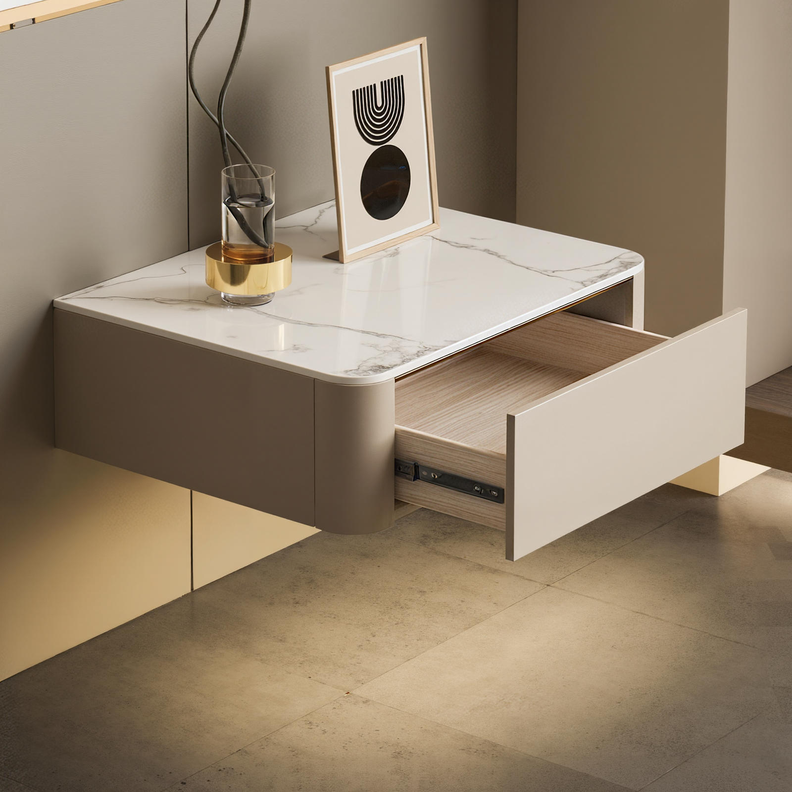 Italian Luxury Nightstand Modern Slate Bedside Table