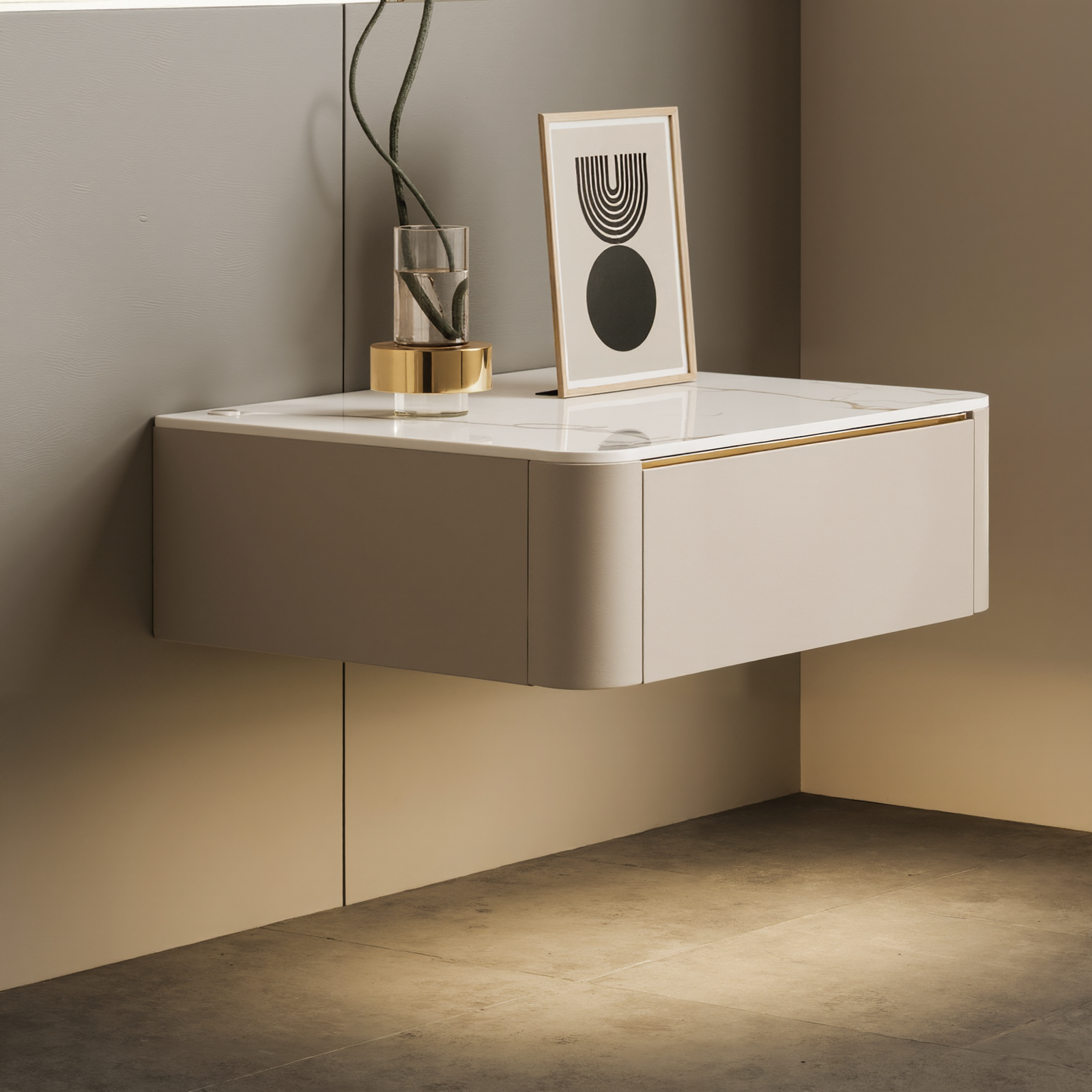 Italian Luxury Nightstand Modern Slate Bedside Table