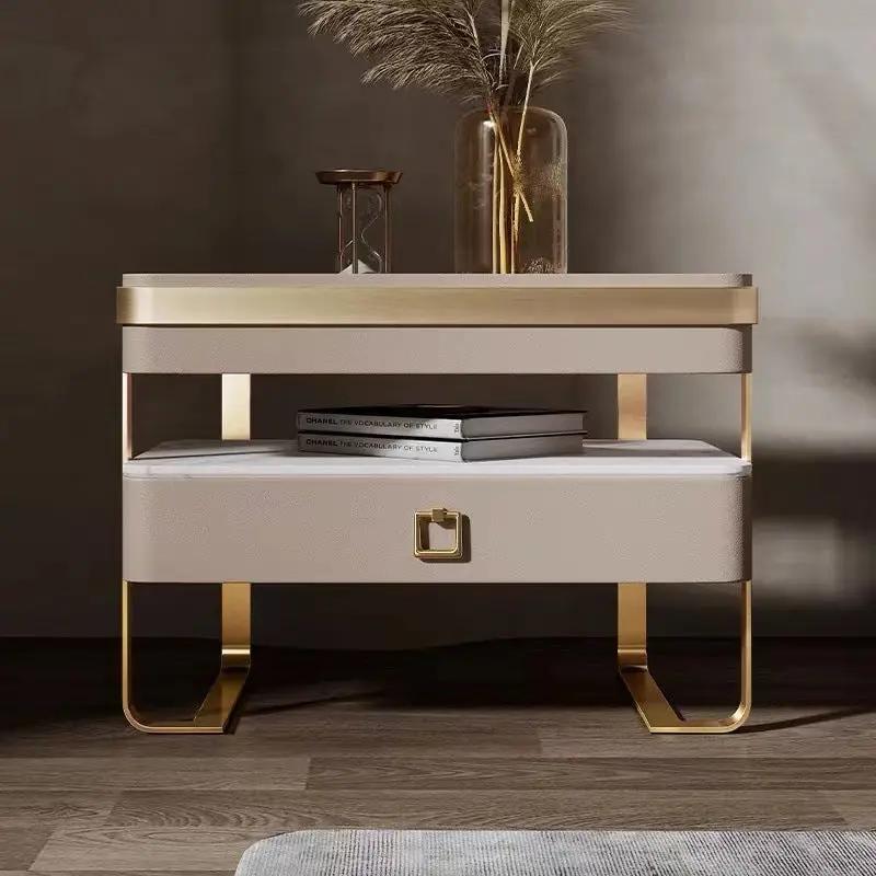Italian Rock Plate Nightstand Storage Glass Bedside Table