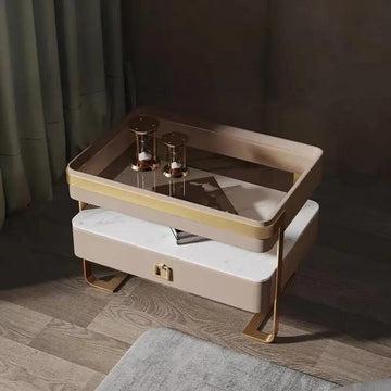 Italian Rock Plate Nightstand Storage Glass Bedside Table