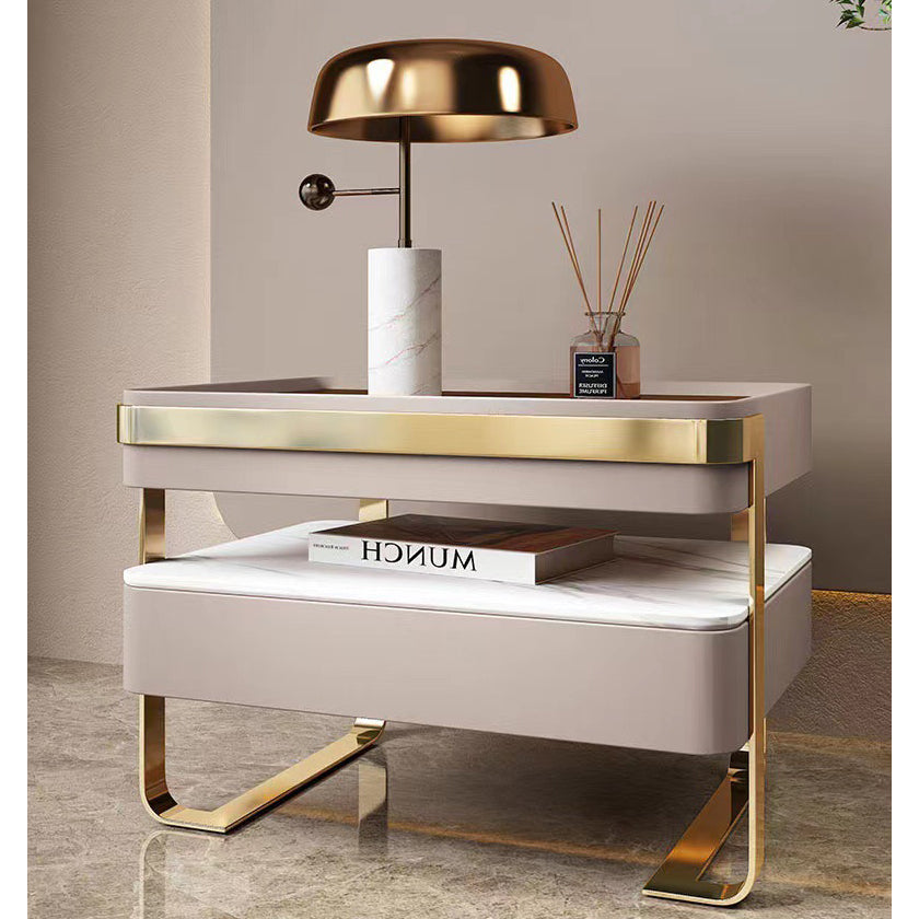Italian Rock Plate Nightstand Storage Glass Bedside Table