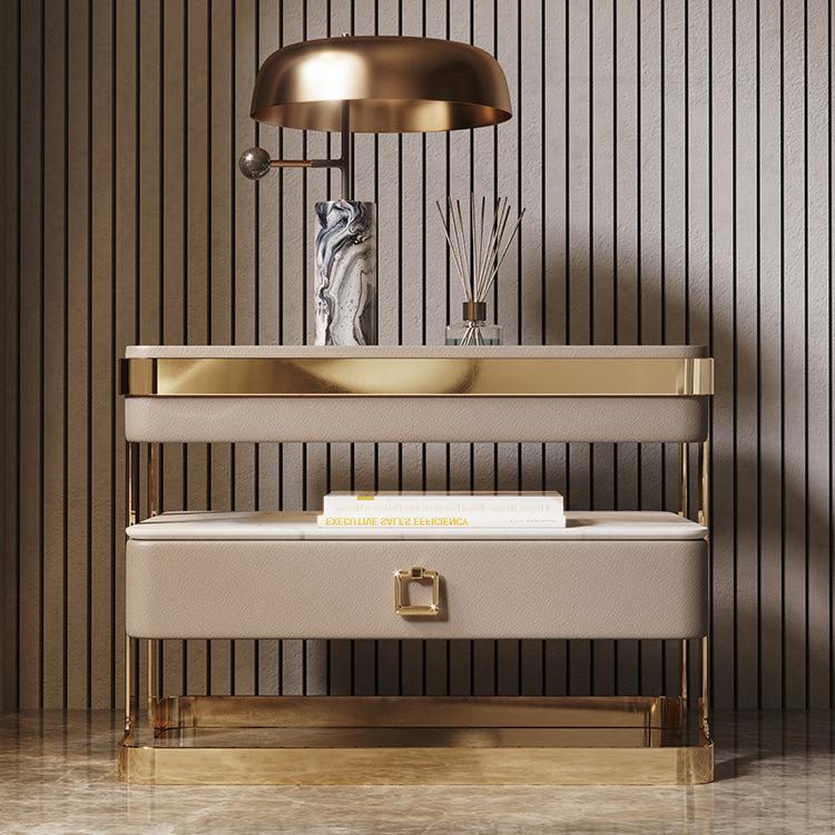 Italian Rock Plate Nightstand Storage Glass Bedside Table
