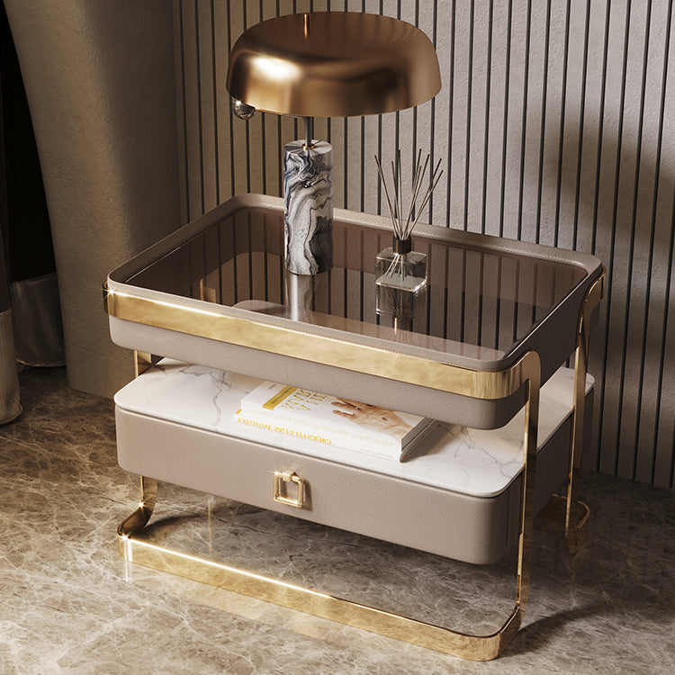 Italian Rock Plate Nightstand Storage Glass Bedside Table