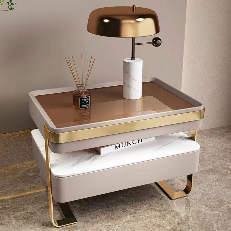Italian Rock Plate Nightstand Storage Glass Bedside Table
