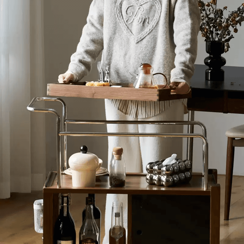 Rolling Side Table Modern Wheeled Beside Table