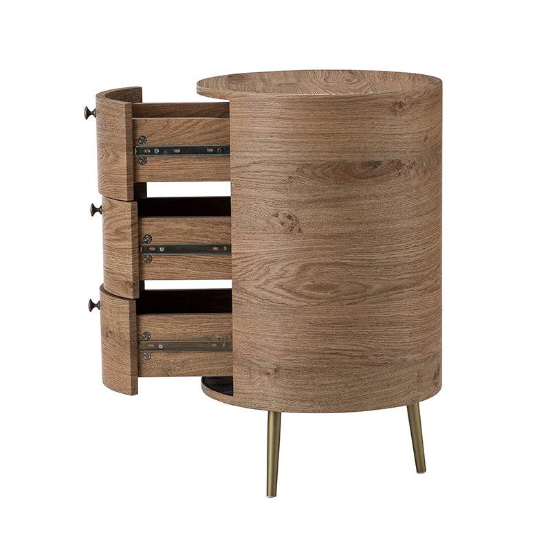 Round Boho End Table with 3 Drawers And Tripod Leg