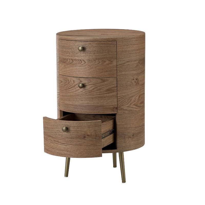 Round Boho End Table with 3 Drawers And Tripod Leg