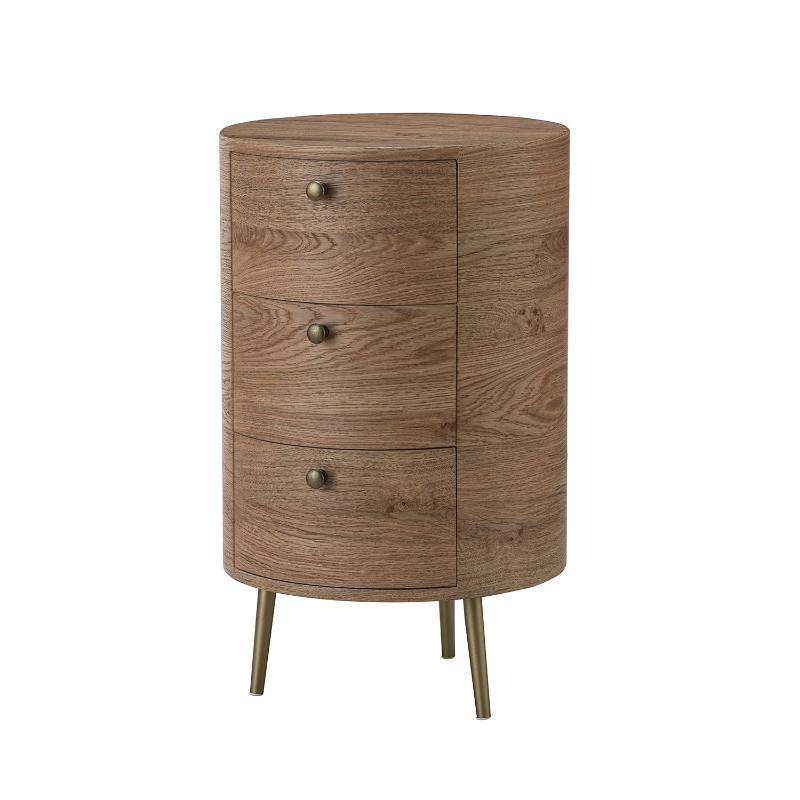 Round Boho End Table with 3 Drawers And Tripod Leg