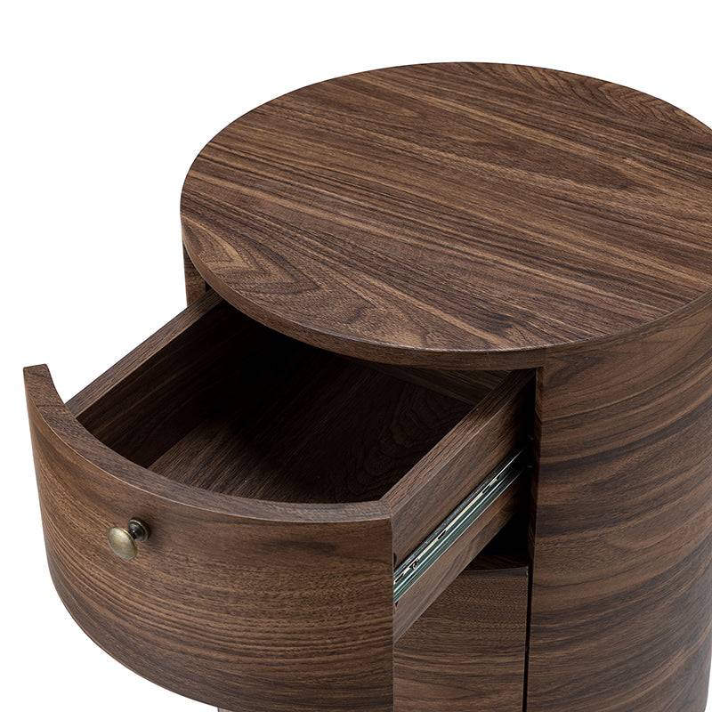 Round Boho End Table with 3 Drawers And Tripod Leg