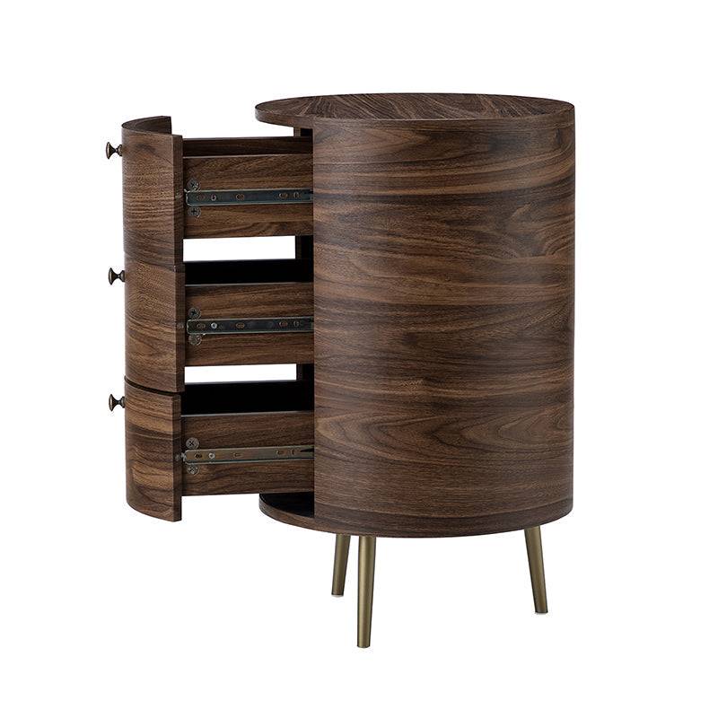 Round Boho End Table with 3 Drawers And Tripod Leg