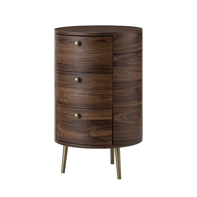Round Boho End Table with 3 Drawers And Tripod Leg