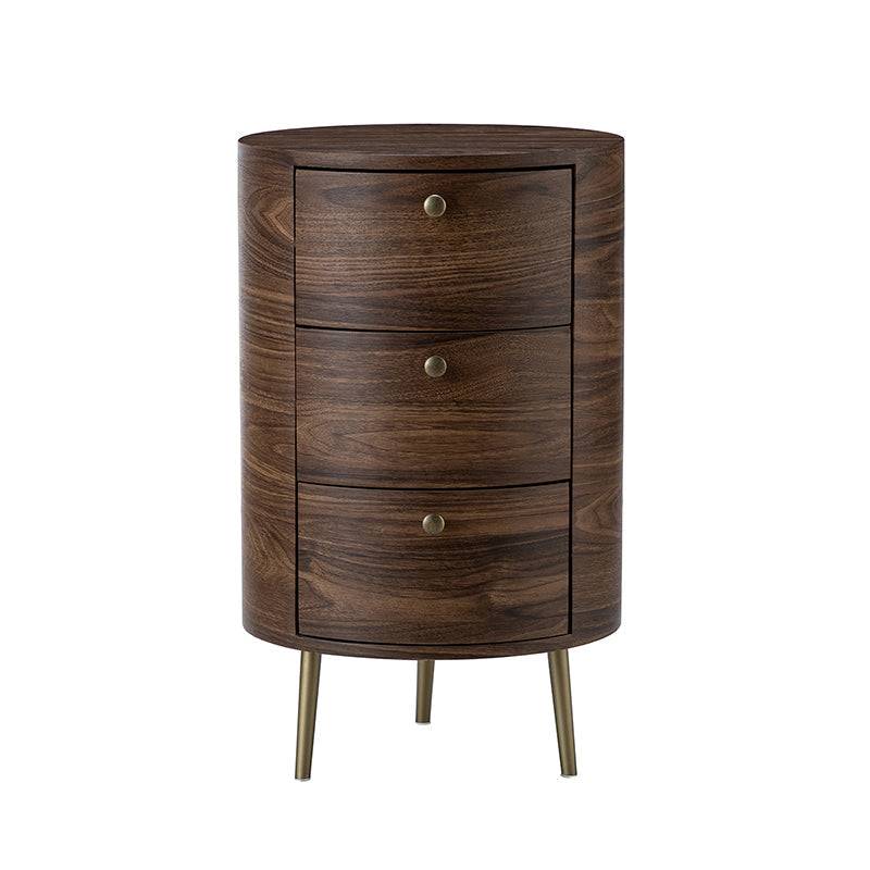 Round Boho End Table with 3 Drawers And Tripod Leg