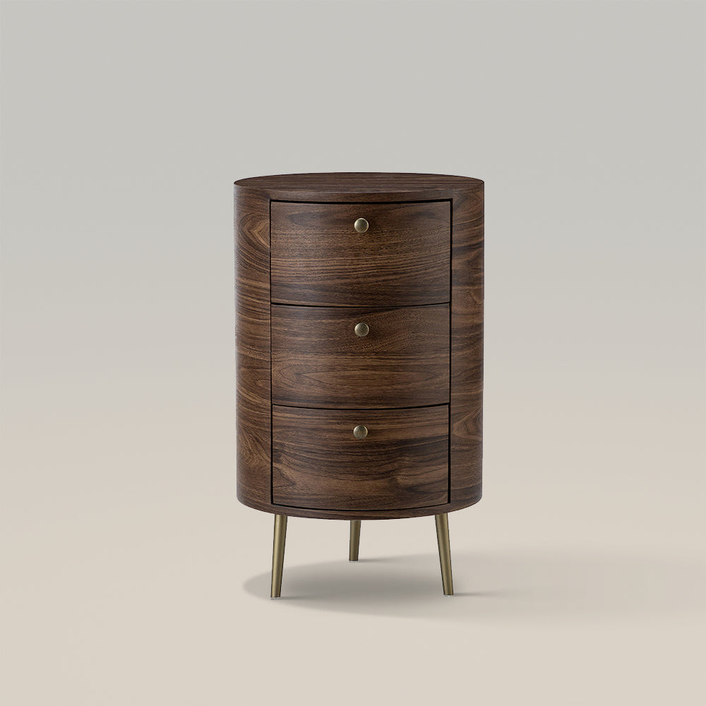 Round Boho End Table with 3 Drawers And Tripod Leg