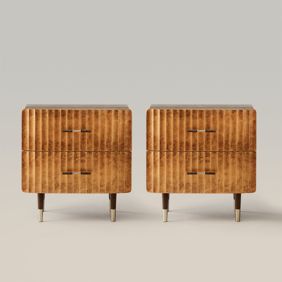 Concave Textured Nightstand with Brass Color Scheme