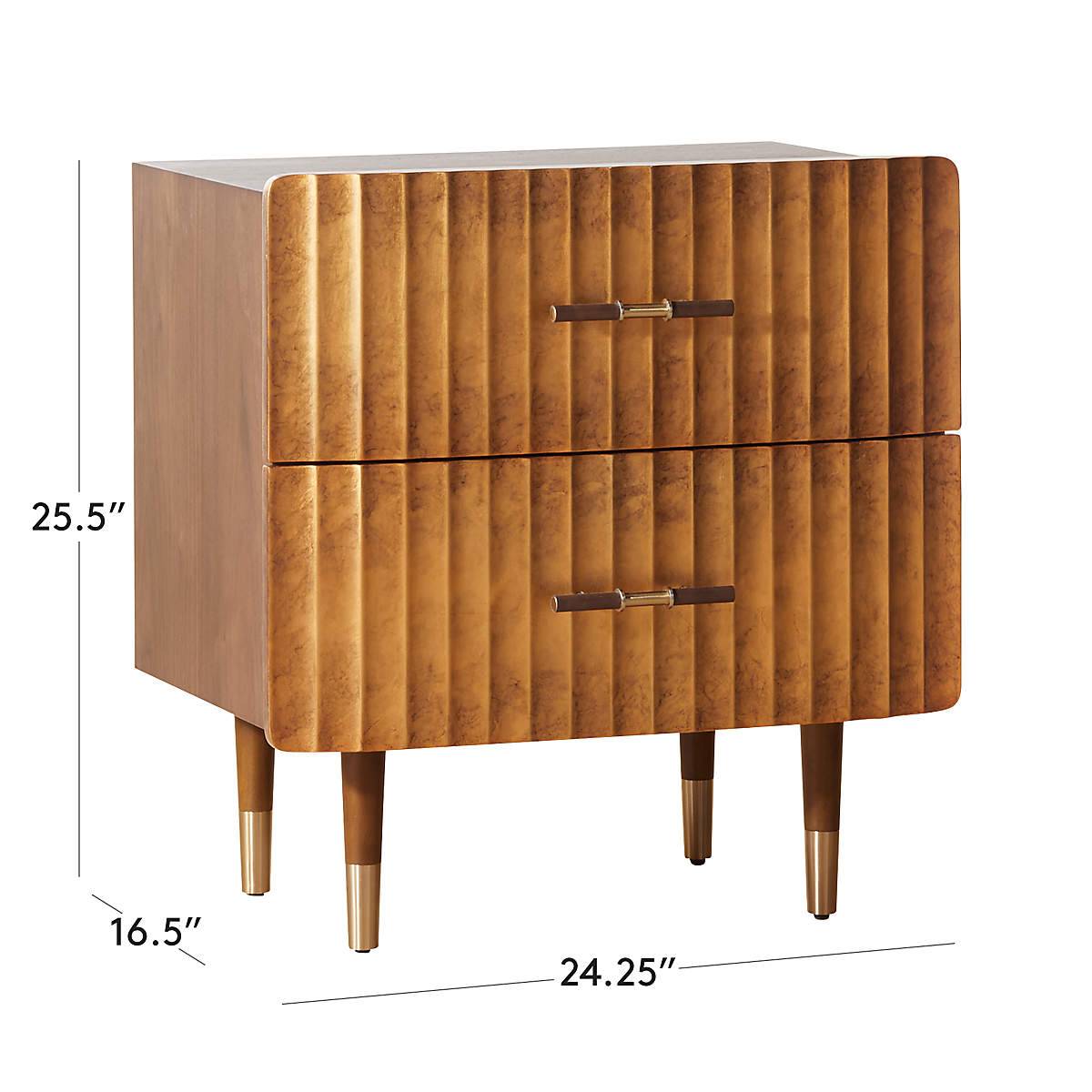 Concave Textured Nightstand with Brass Color Scheme