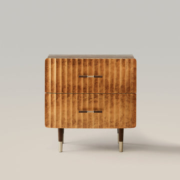 Concave Textured Nightstand with Brass Color Scheme