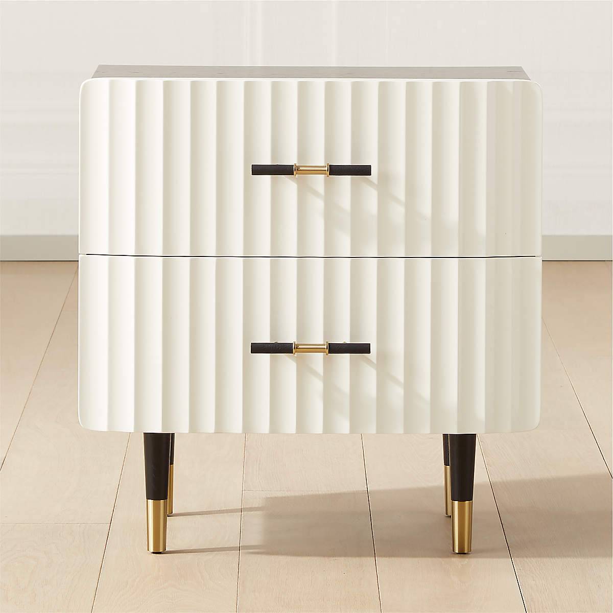 Concave Textured Nightstand with Brass Color Scheme