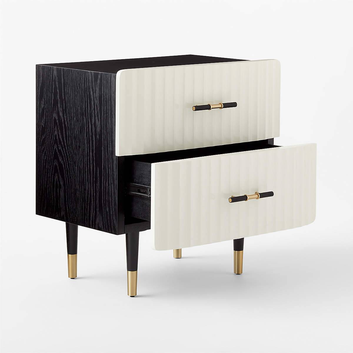 Concave Textured Nightstand with Brass Color Scheme