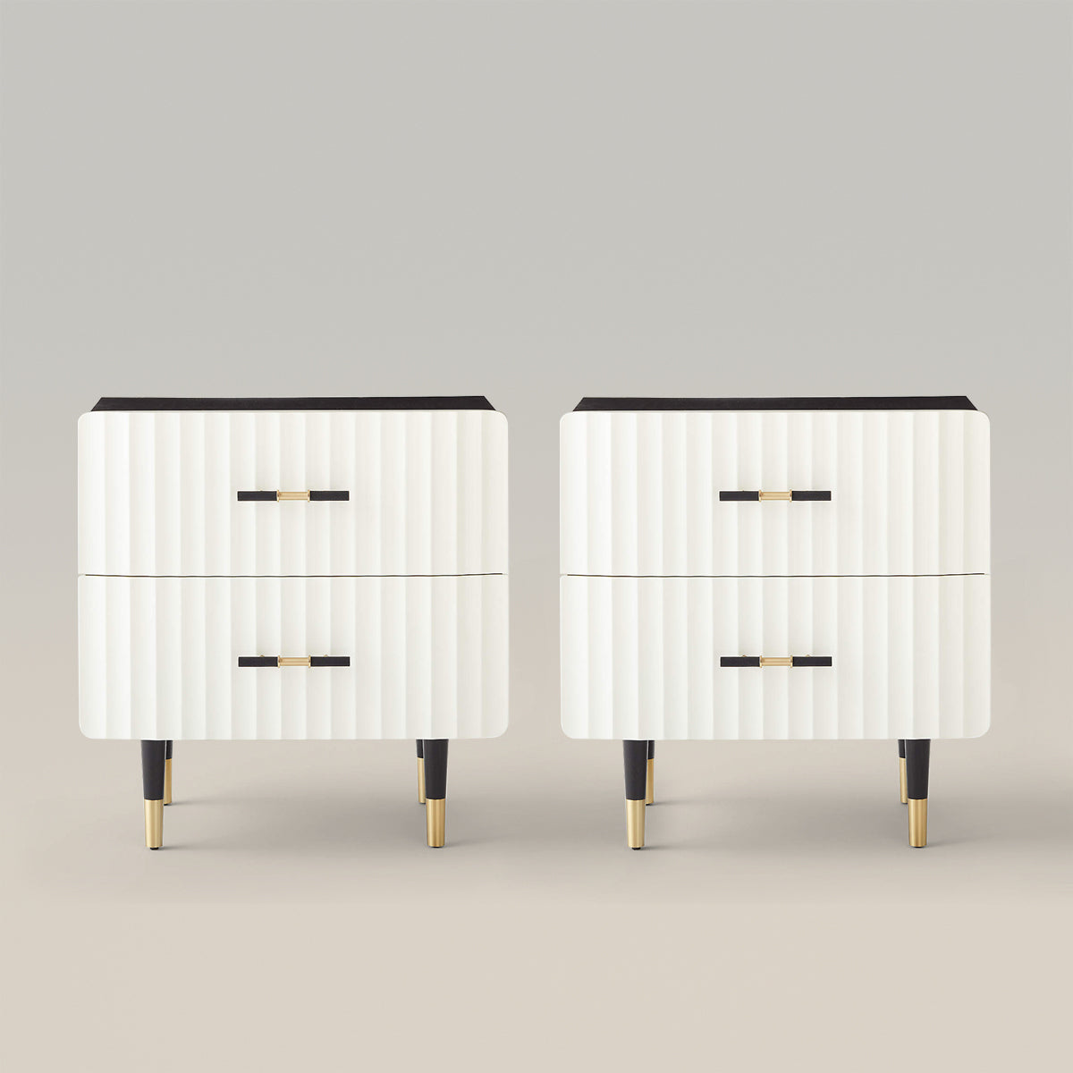 Concave Textured Nightstand with Brass Color Scheme