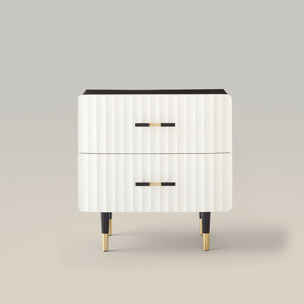 Concave Textured Nightstand with Brass Color Scheme