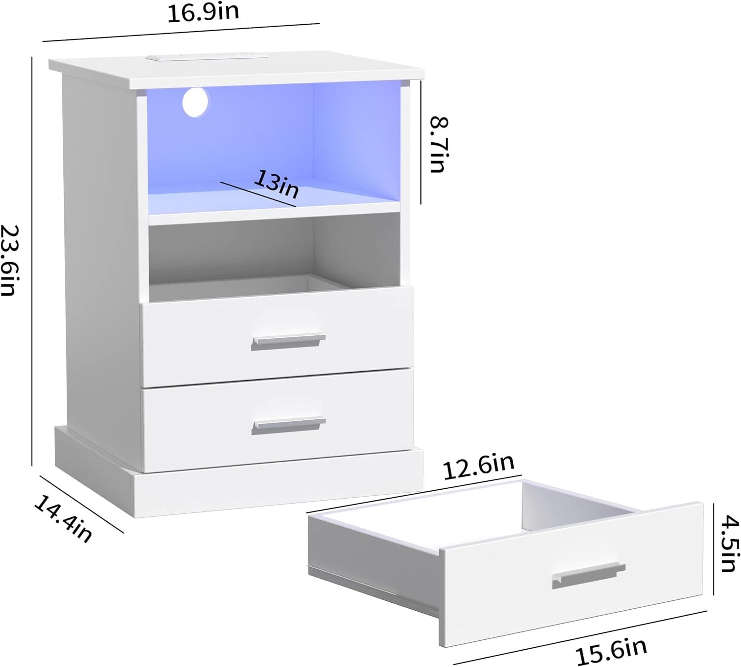 Light End Table with 3 Drawers&Open Storage