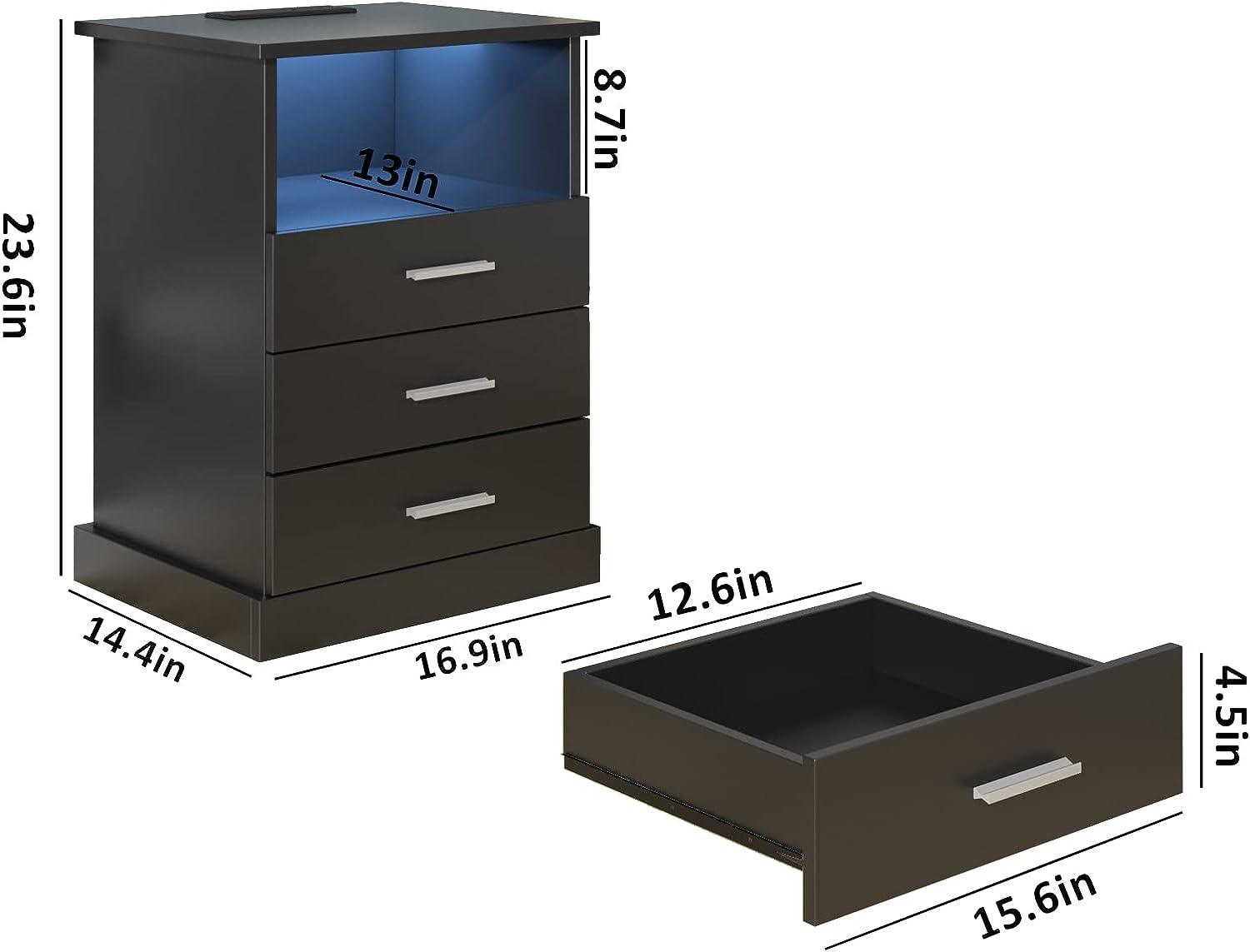 Light End Table with 3 Drawers&Open Storage