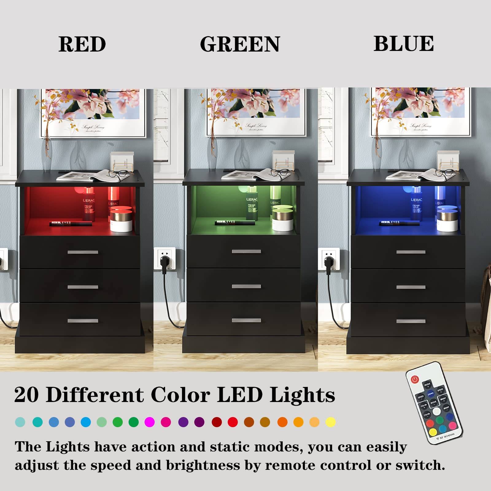 Light End Table with 3 Drawers&Open Storage