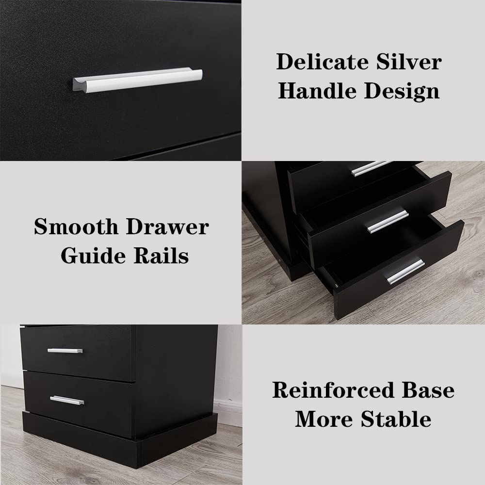Light End Table with 3 Drawers&Open Storage