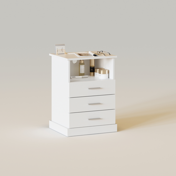 Light End Table with 3 Drawers&Open Storage