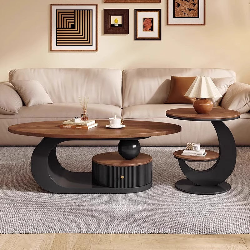 Modern Square Coffee Table Set – Brown Finish Wooden Frame