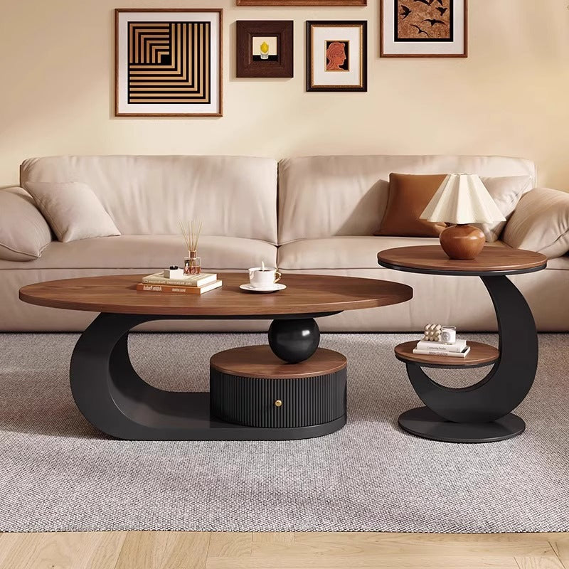 Modern Square Coffee Table Set – Brown Finish Wooden Frame