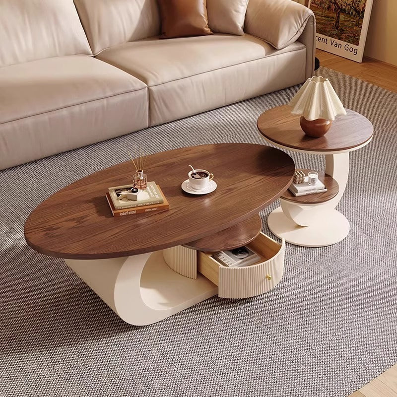 Modern Square Coffee Table Set – Brown Finish Wooden Frame