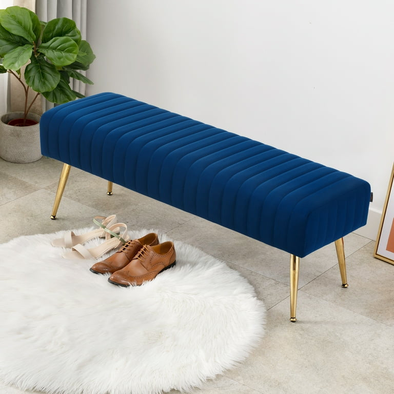 Velvet Luxe Bench – Midnight Blue with Gold Legs
