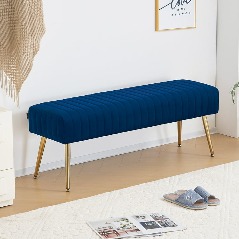 Velvet Luxe Bench – Midnight Blue with Gold Legs