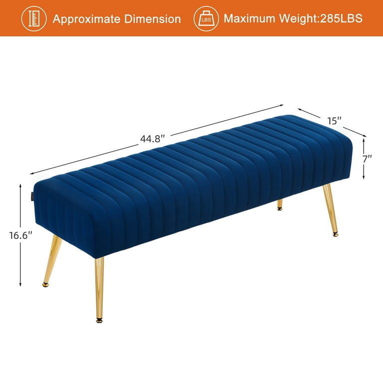 Velvet Luxe Bench – Midnight Blue with Gold Legs