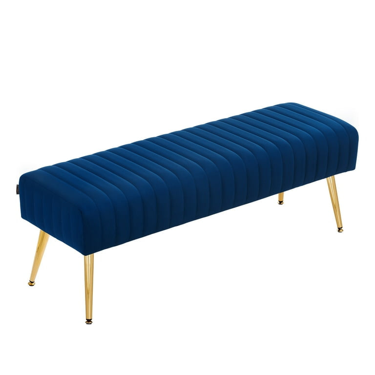 Velvet Luxe Bench – Midnight Blue with Gold Legs