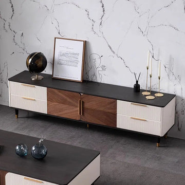 Royal Noir TV Console – Dual Texture Modern Luxe