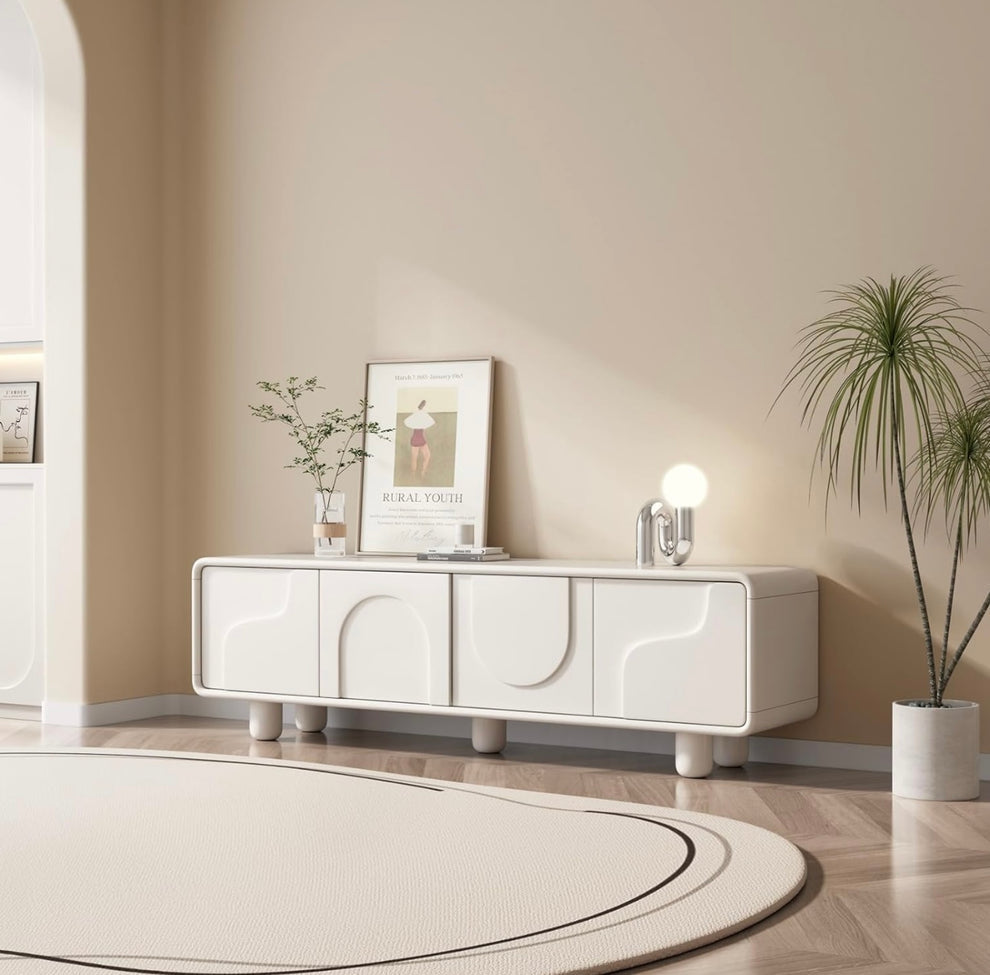 Glossy Curve Art Console – Creamy White Finish