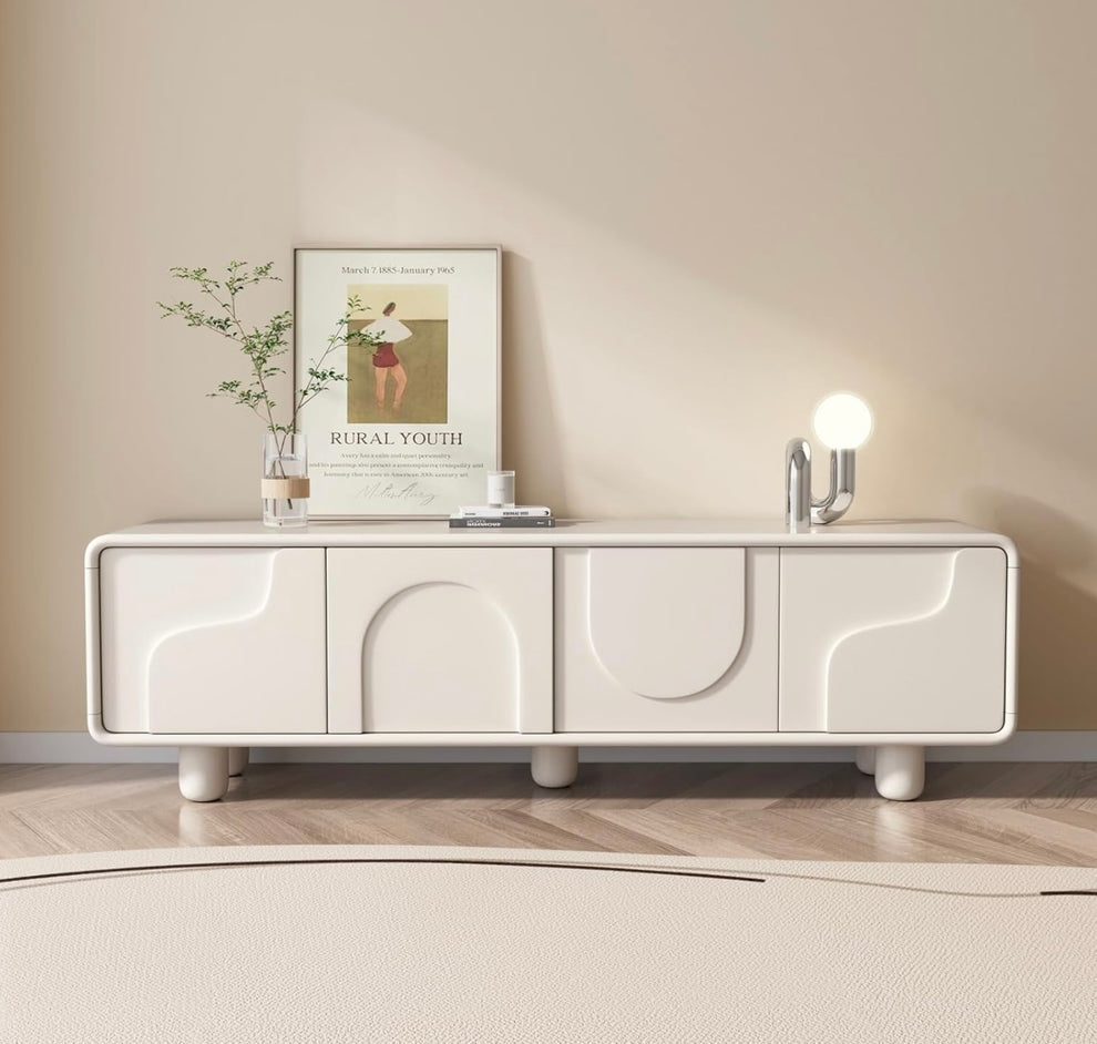 Glossy Curve Art Console – Creamy White Finish