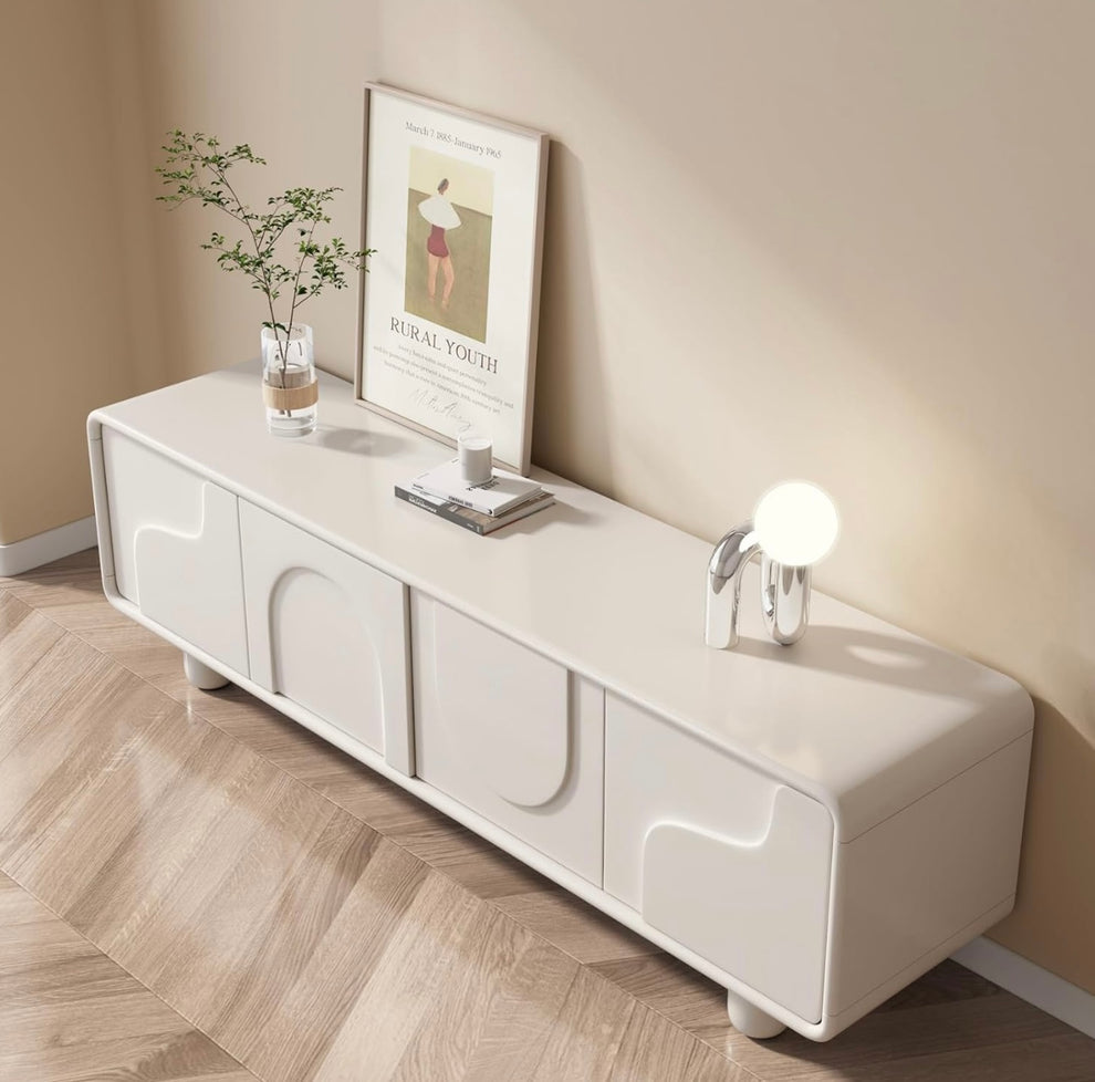 Glossy Curve Art Console – Creamy White Finish